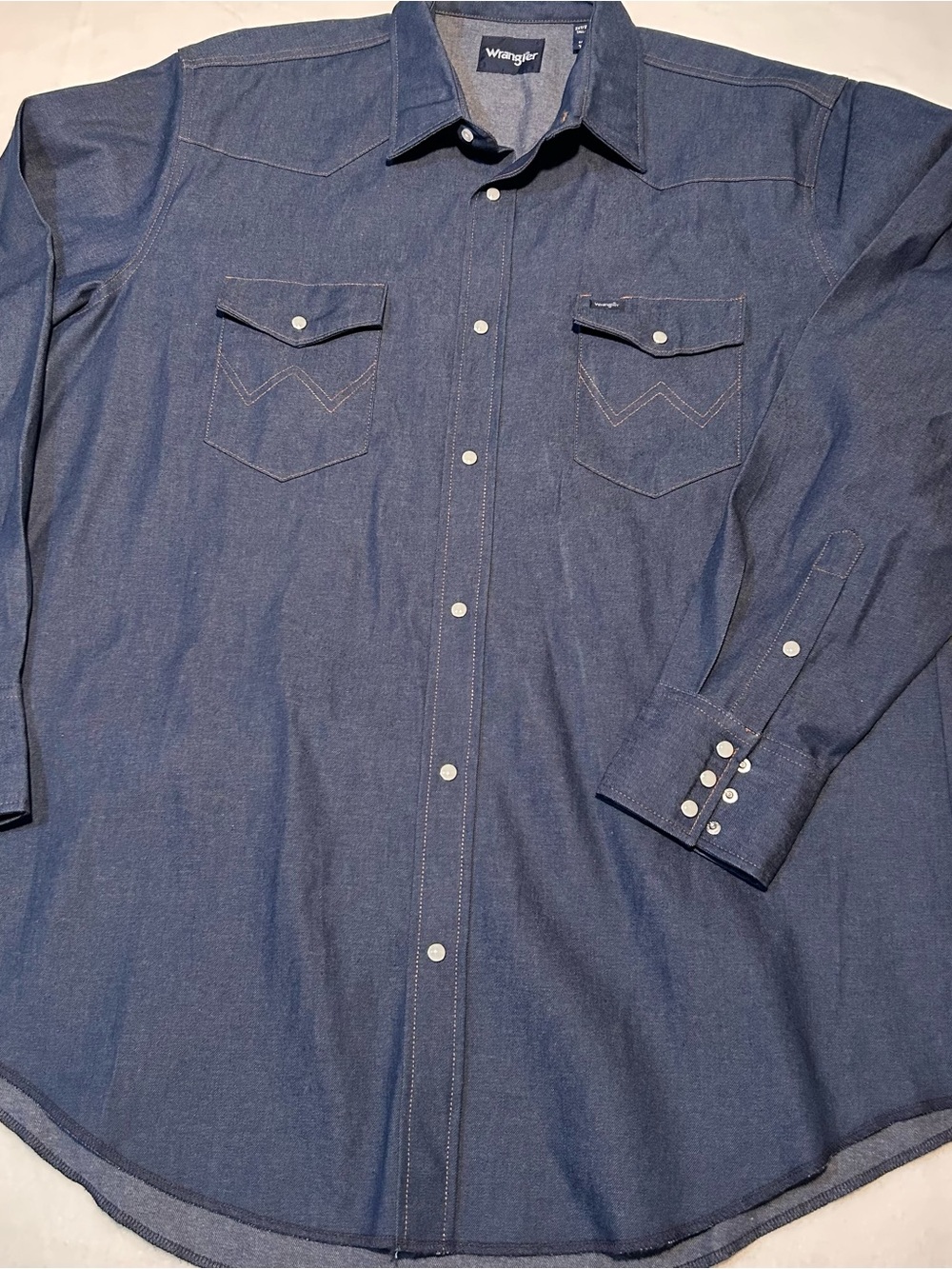 Wrangler Cowboy Cut Pearl Snap Denim Western Shirt Dark Wash Size 2XLT